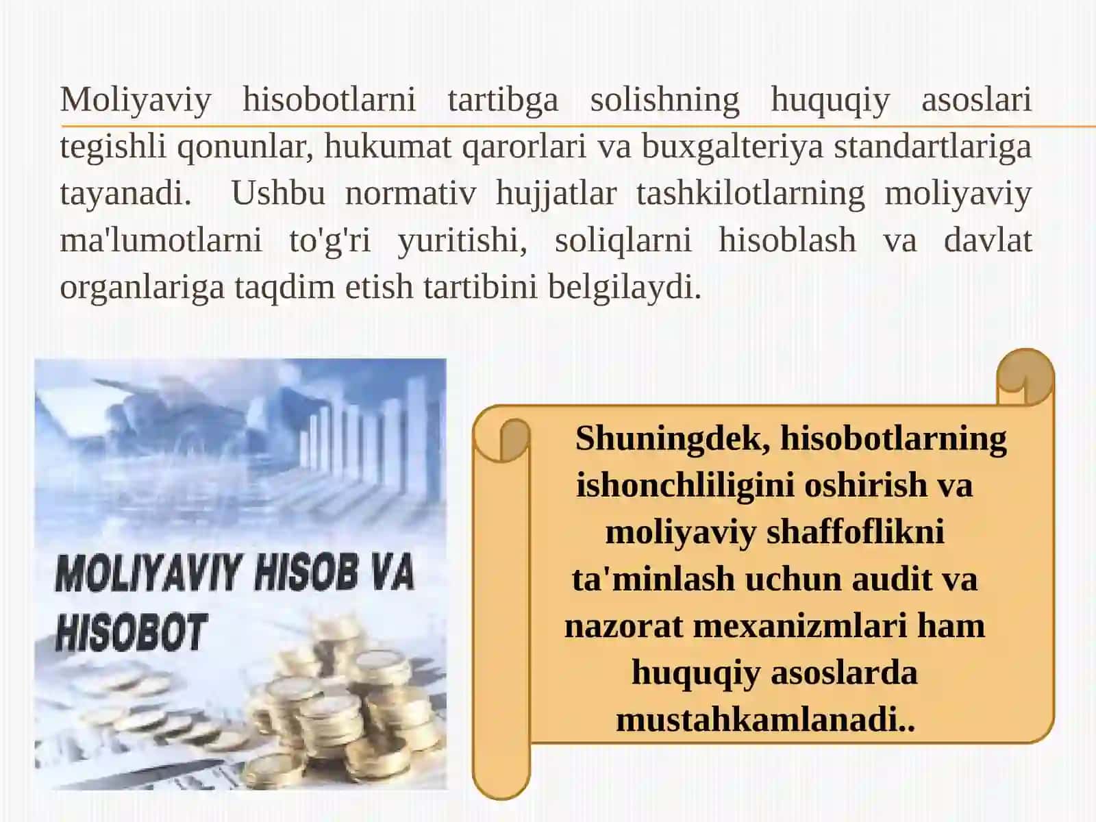 Moliyaviy hisobotlarni tartibga soluvchi normativ-huquqiy hujjatlar nimalardan iborat. 4