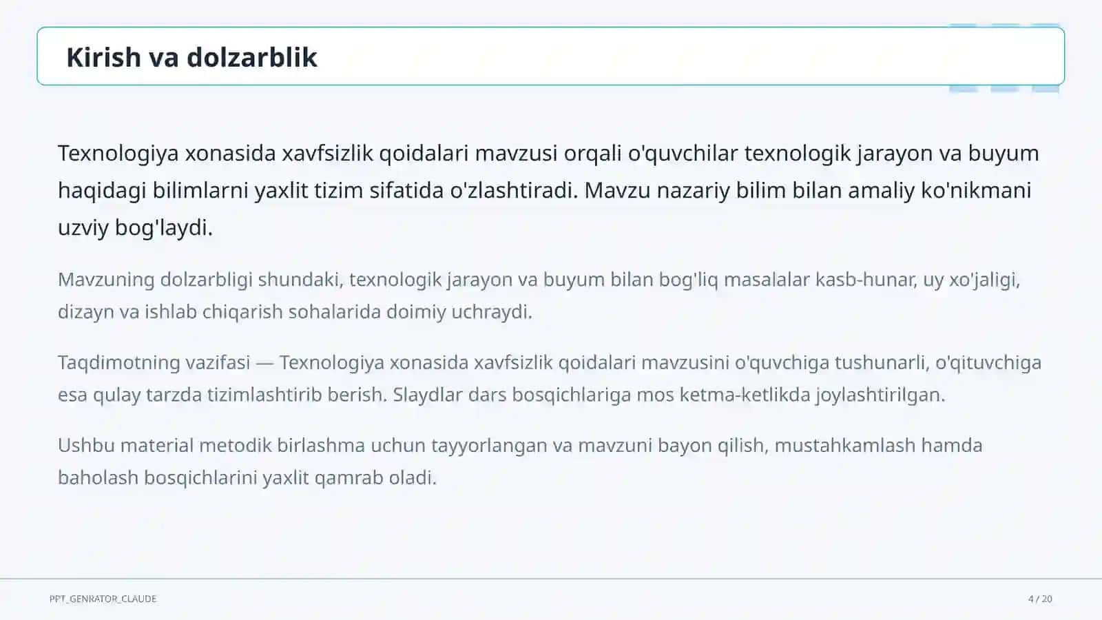 Texnologiya xonasida xavfsizlik qoidalari (5-sinf) 4