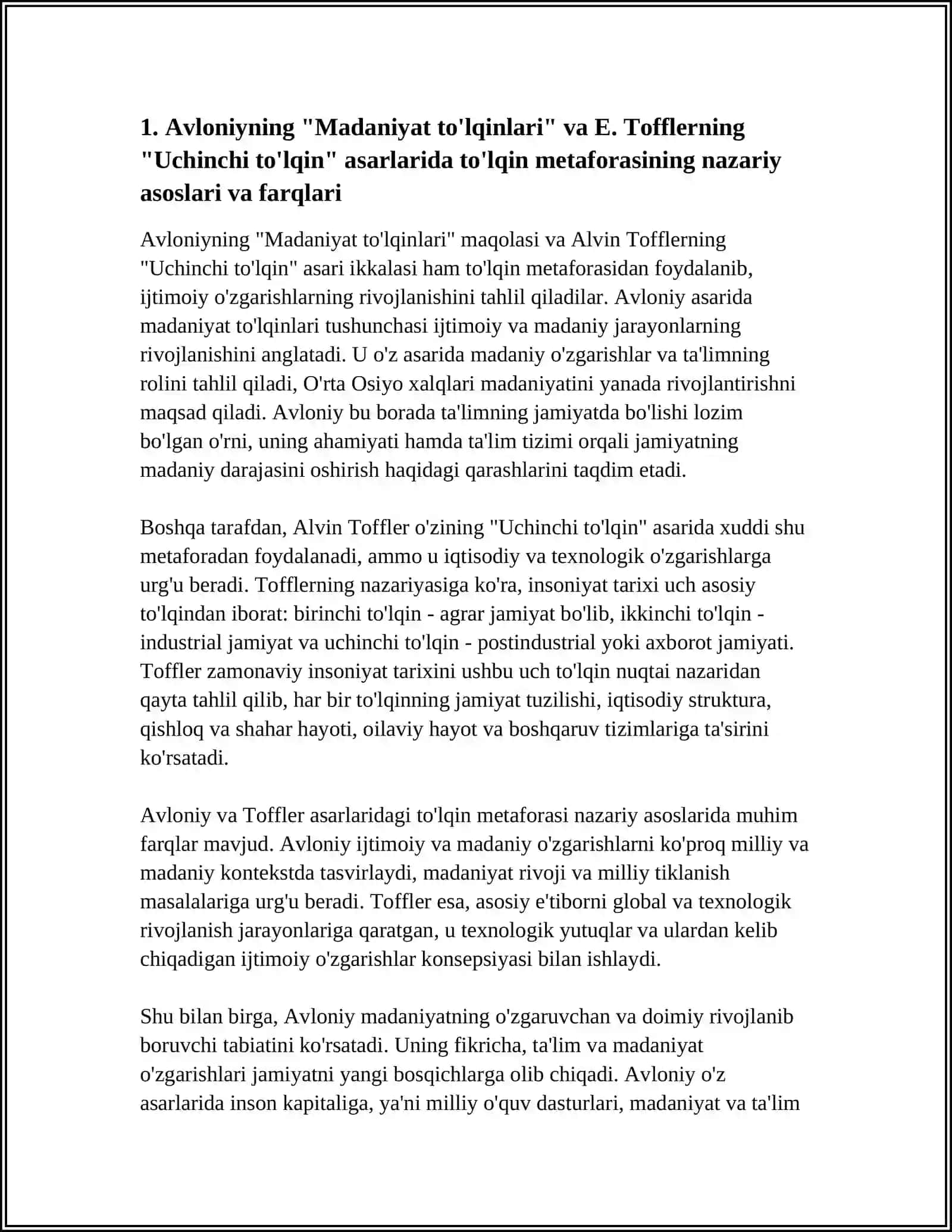 AVLONIYNING MADANIYAT TO'LQINLARI MAQOLASI VA E TOFFLERNING UCHINCHI TO'LQIN ASARINI QIYOSIY TAHLIL ETISH 4