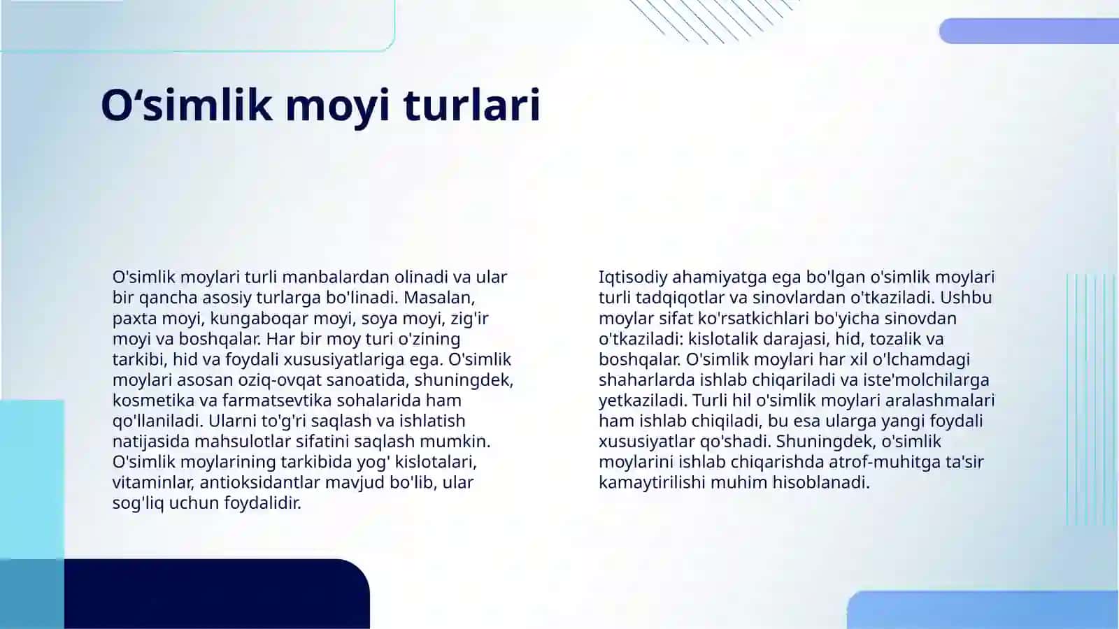 MOYLI DONLAR VA O‘SIMLIK MOYINI STANDARTLASHTIRISH 4