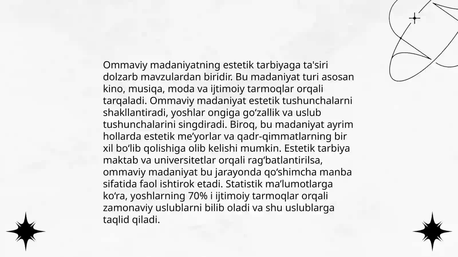 Globallashuv sharoitida estetik tarbiyaga tahdidlarning o‘ziga xos ko‘rinishlari 4