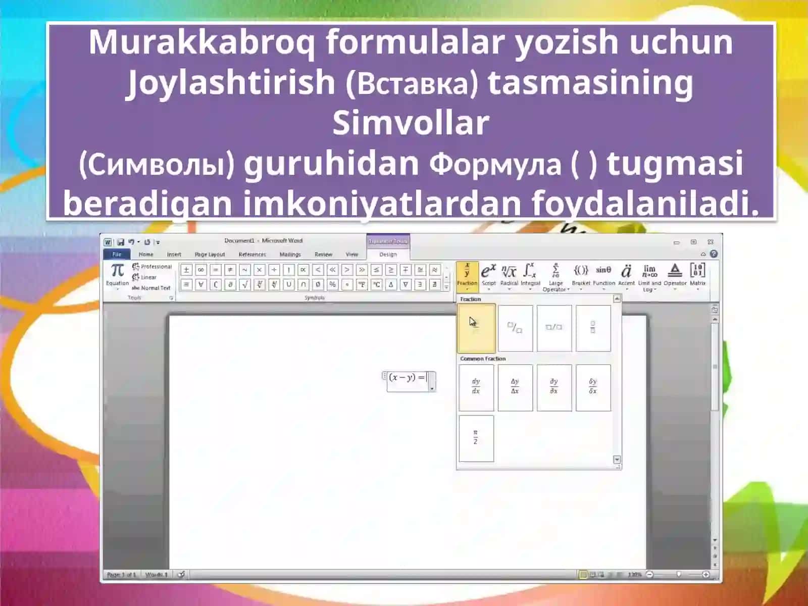 6-sinf Informatika Wordda formulalar yozish 4