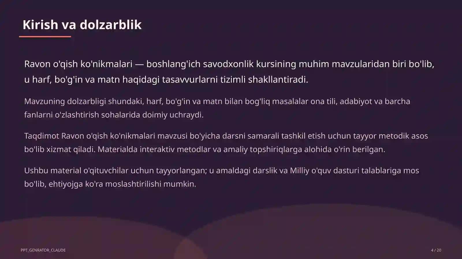 Ravon o'qish ko'nikmalari (1-sinf) 4