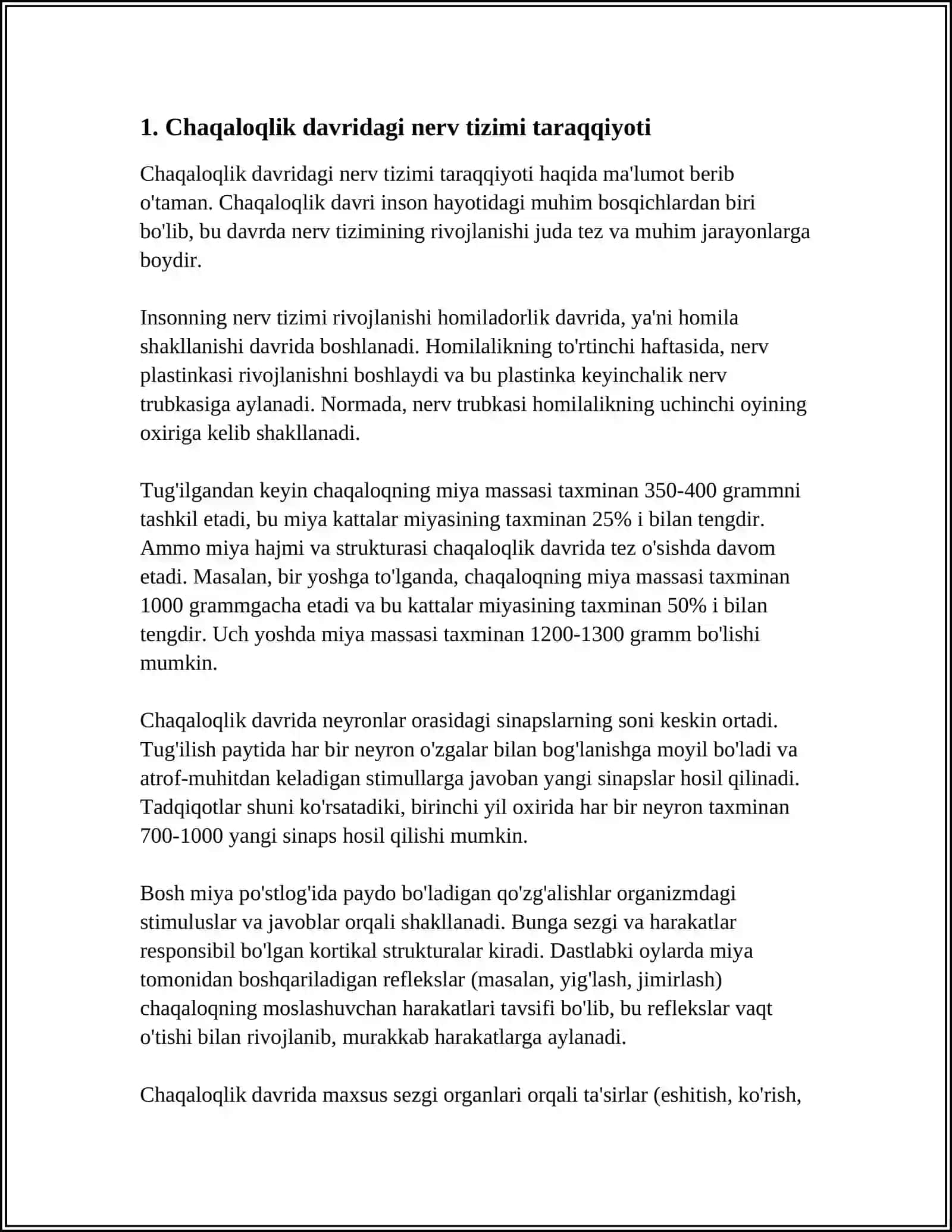 CHAQALOQLIK VA GO'DAKLIK DAVRIDA BOLA TARAQQIYOTI; IIK BOLALIK DAVRIDA PSIXIK O'SISH 4