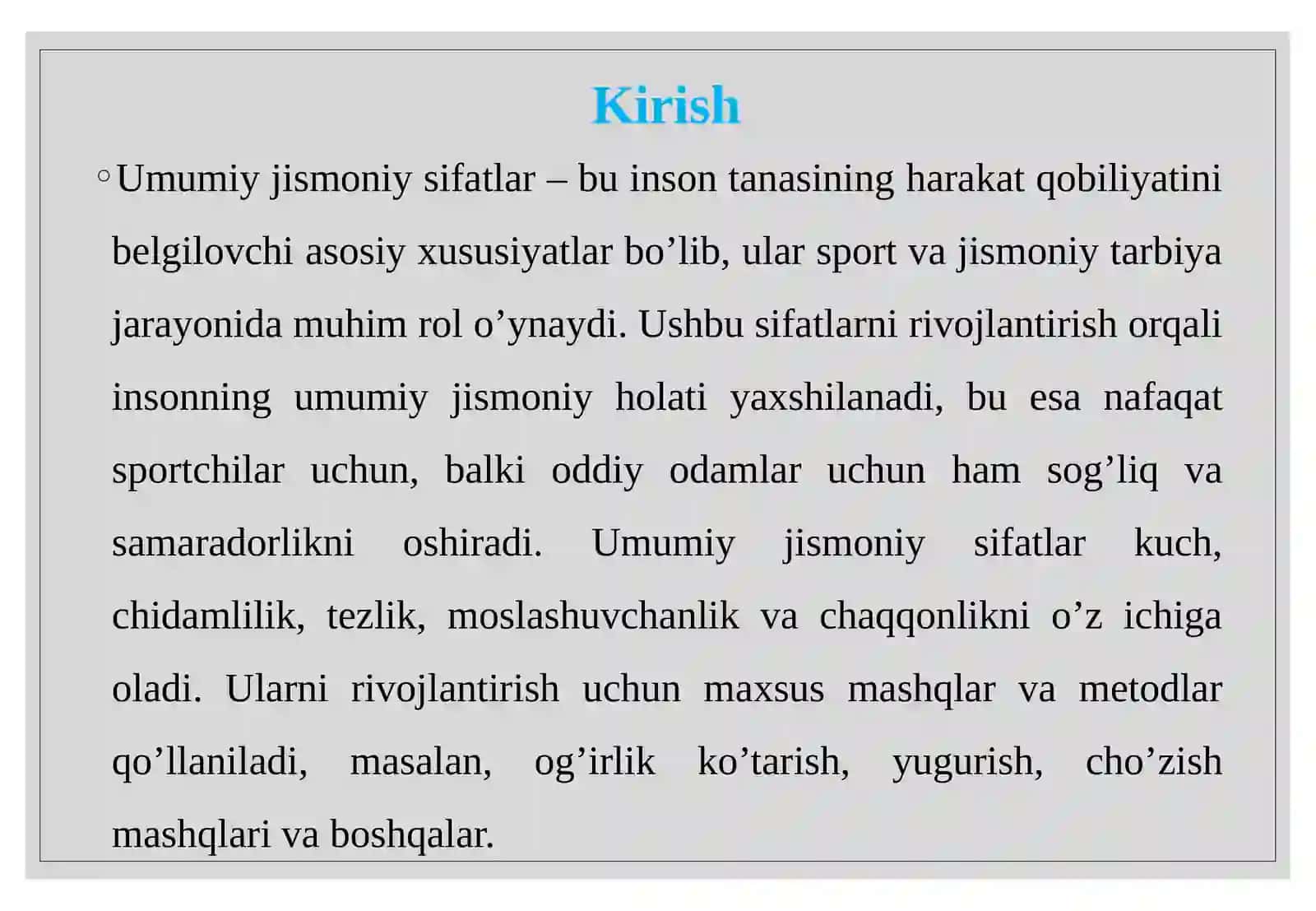 Umumiy jismoniy sifatlar va ularni rivojlantirish 4