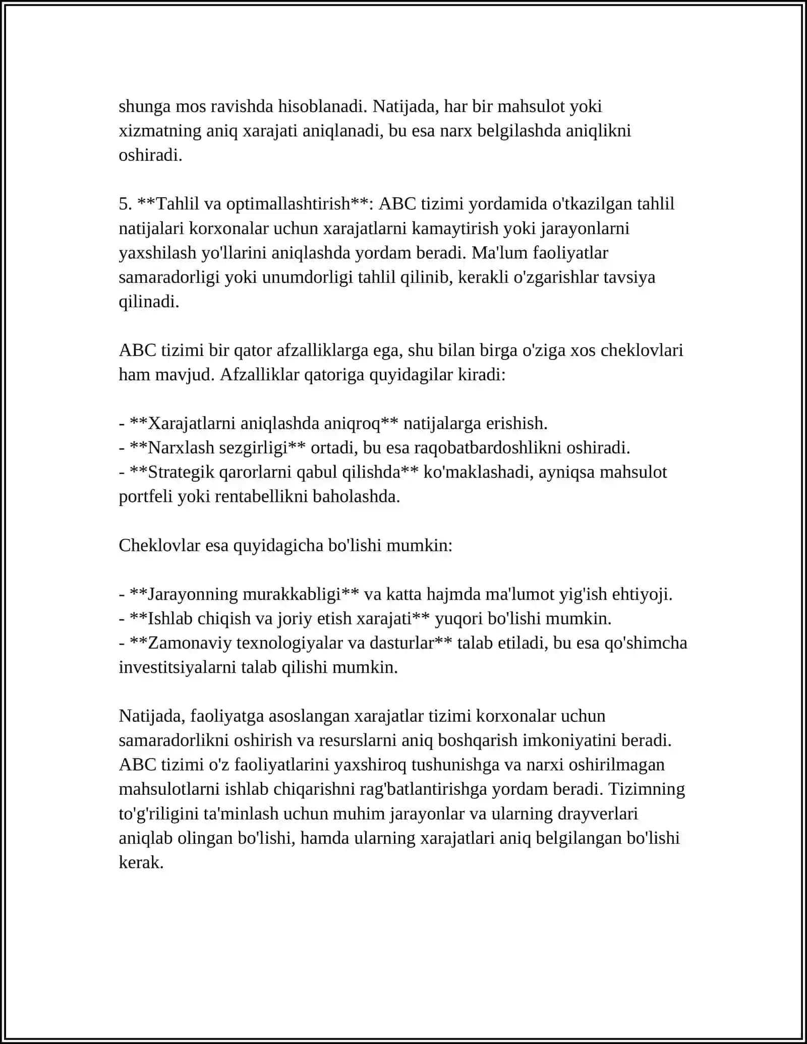 Faoliyatga asoslangan xarajatlar tizimi (ABC) tahlili 4