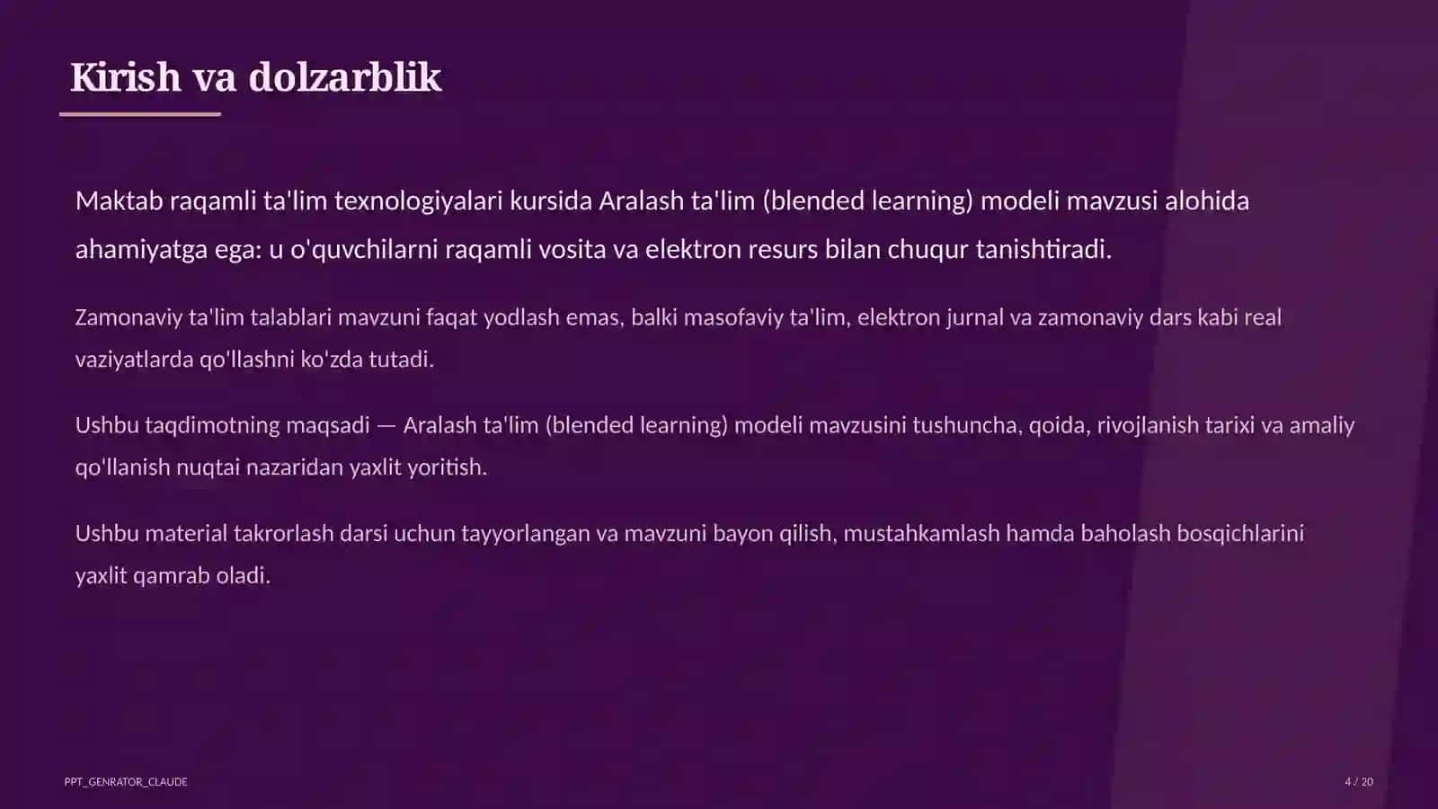 Aralash ta'lim (blended learning) modeli 4