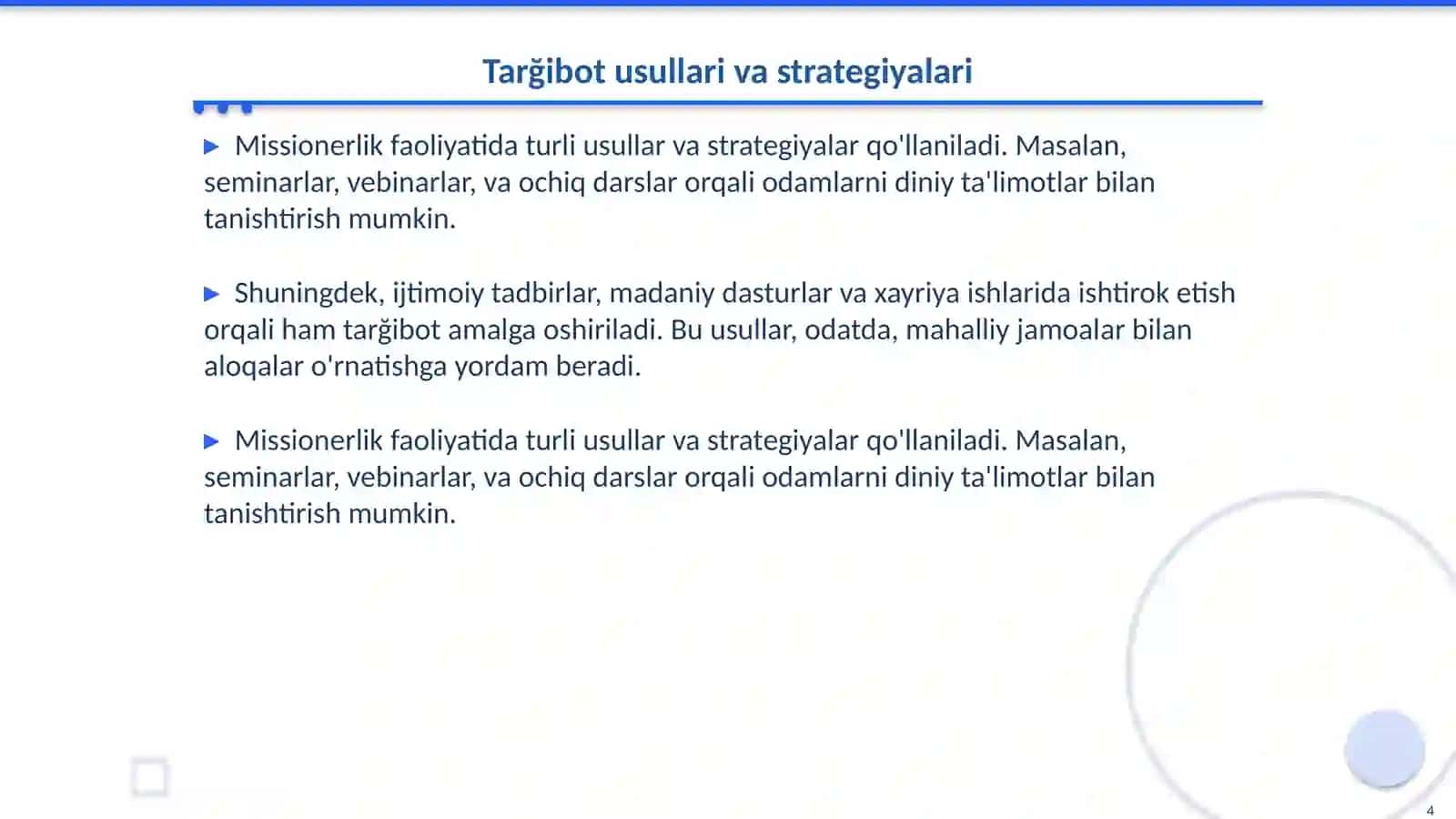 Missionerlik va prozelitizmning tarğibot usul va vositalari 4