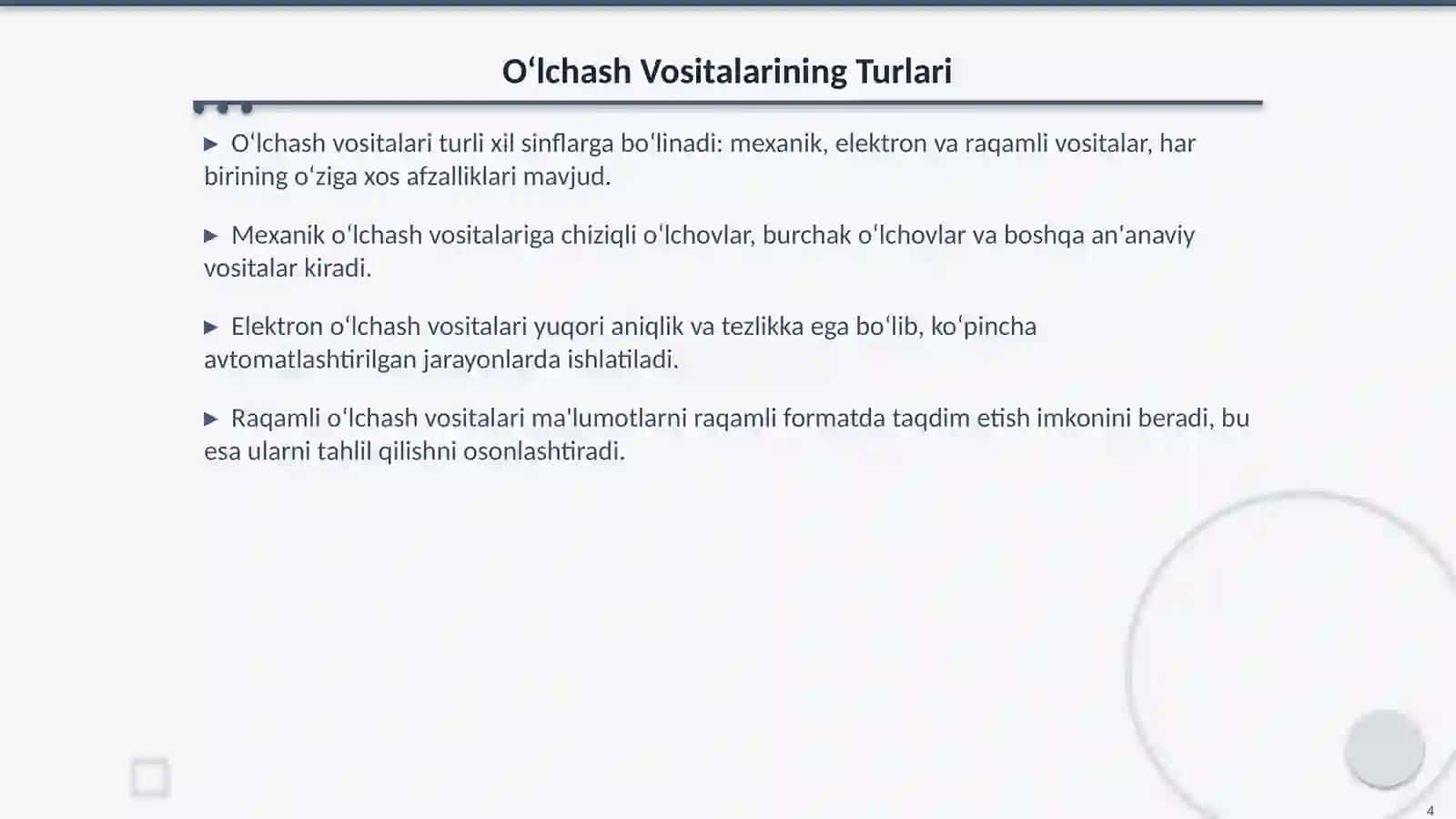 O‘lchash Vositalarining Turlari va Sinflanishi 4