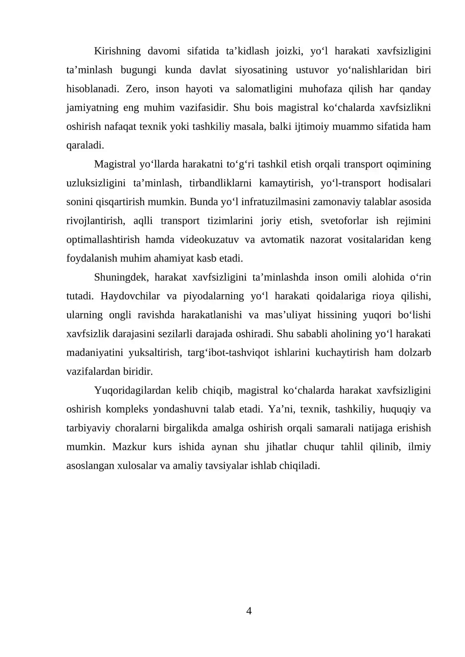 Magistral ko‘chalarda harakat xavfsizligini nazariy asoslari va uni oshirish choralari 4