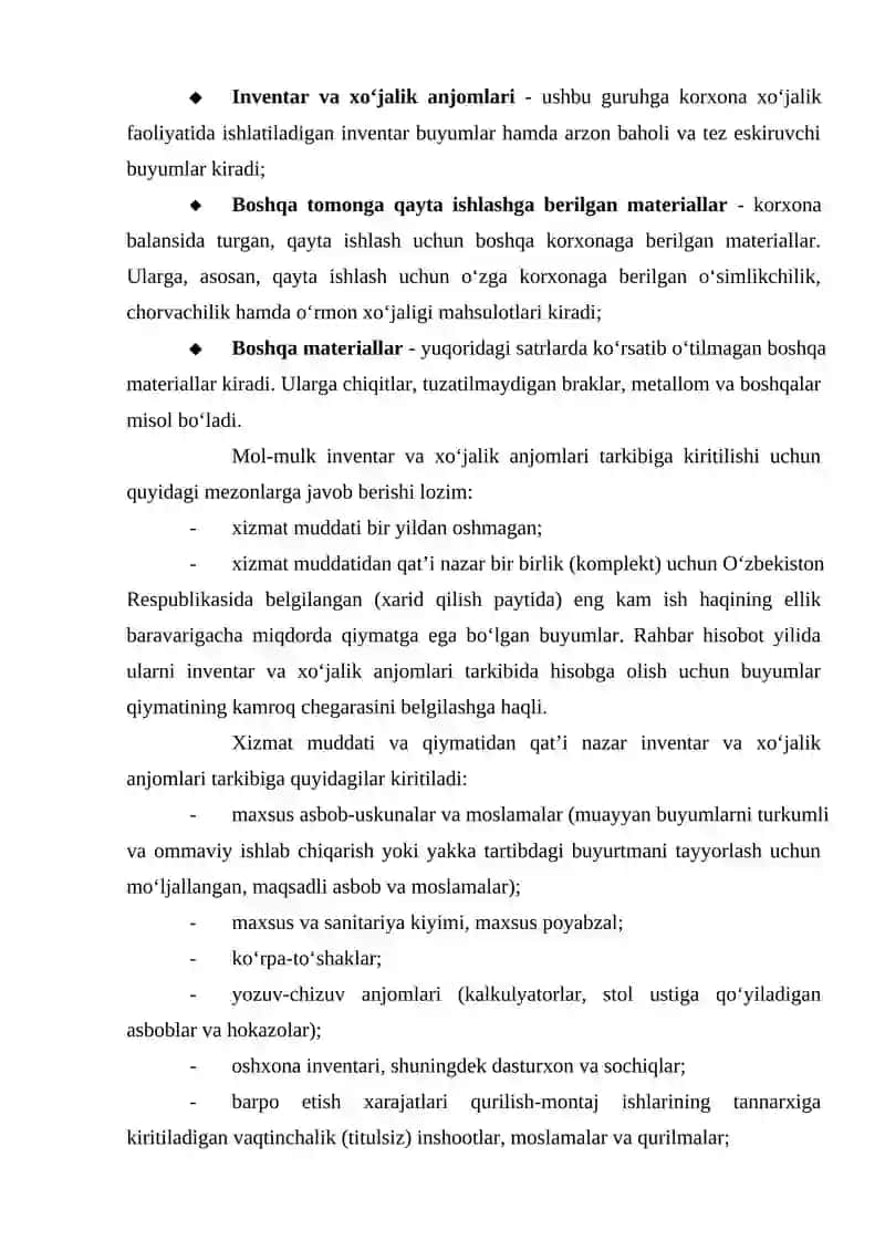 Ishlab chiqarish zahiralari hisobining vazifalari 4