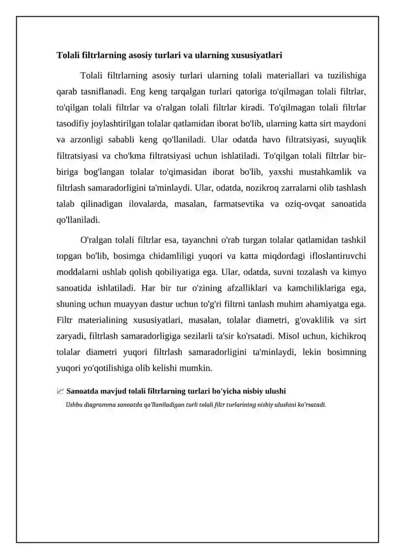 Sanoatda tolali filtrlarning qaysi turlari mavjud. 4