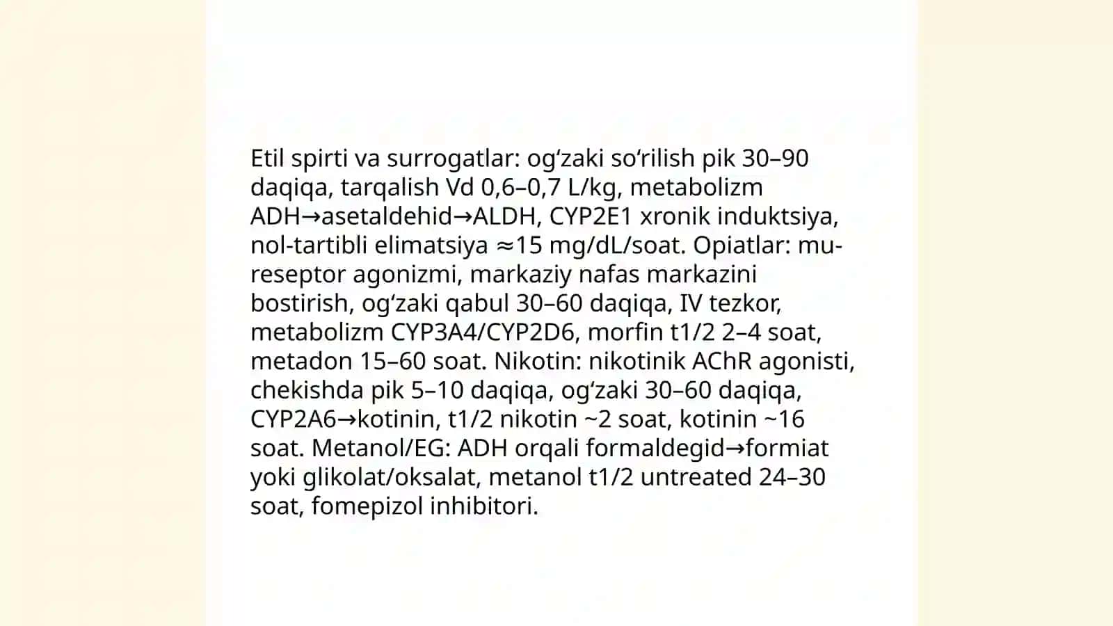 Zaharli ximikatlar tushunchasi.Etil spirti va uning surrogatlari bilan zaharlanish. Opiatlar bilan zaharlanish. Nisha preparatlari bilan zaharlanish Xazratqulova Fotima 407_C 4