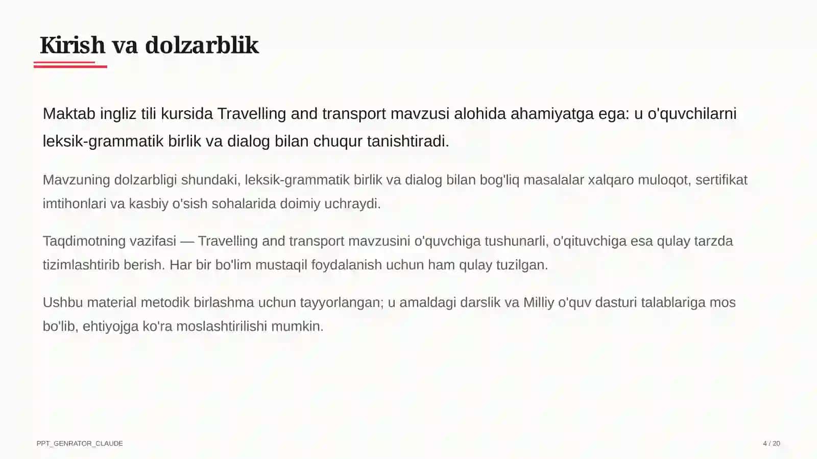 Travelling and transport (6-sinf) 4