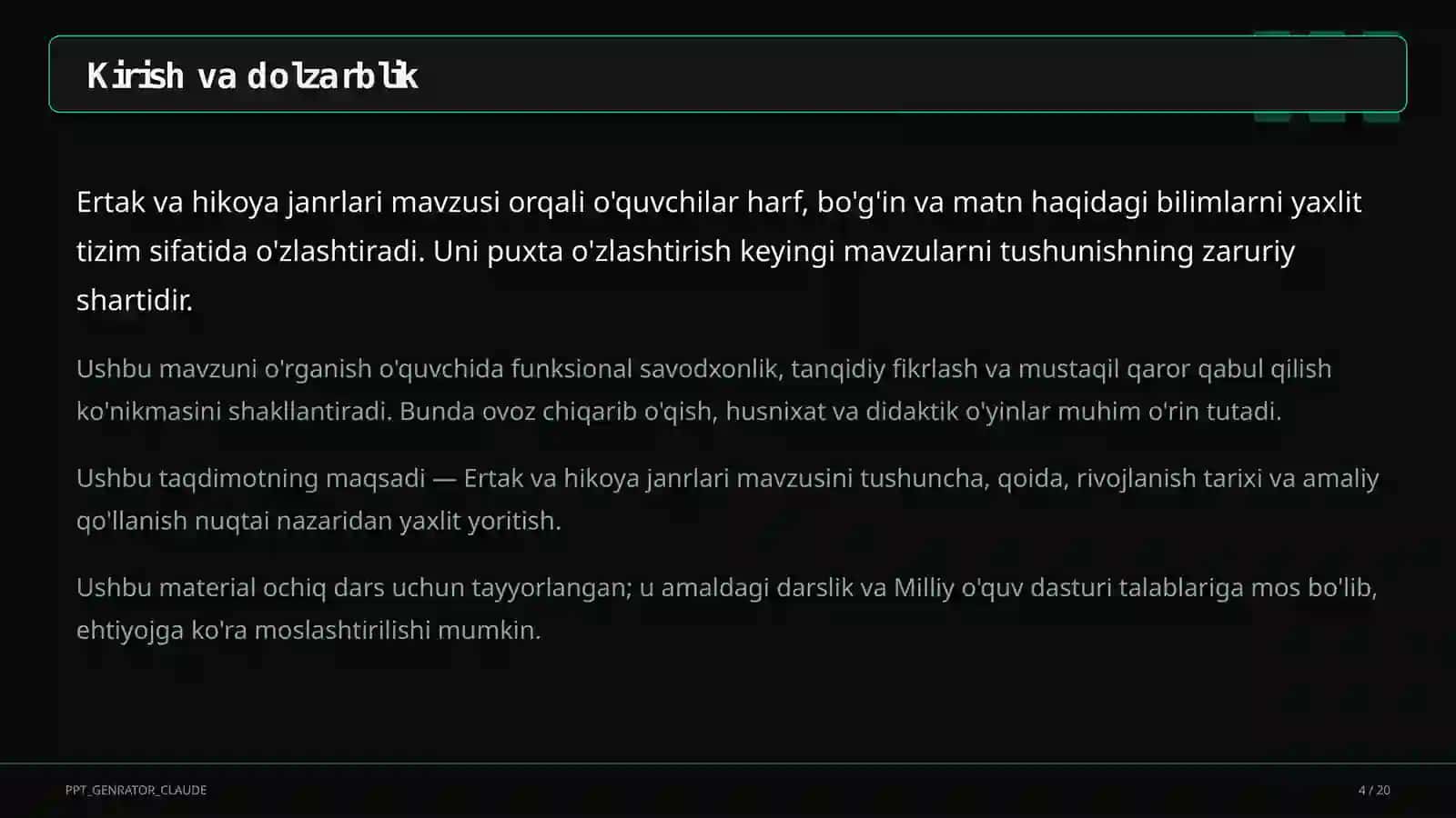 Ertak va hikoya janrlari (4-sinf) 4