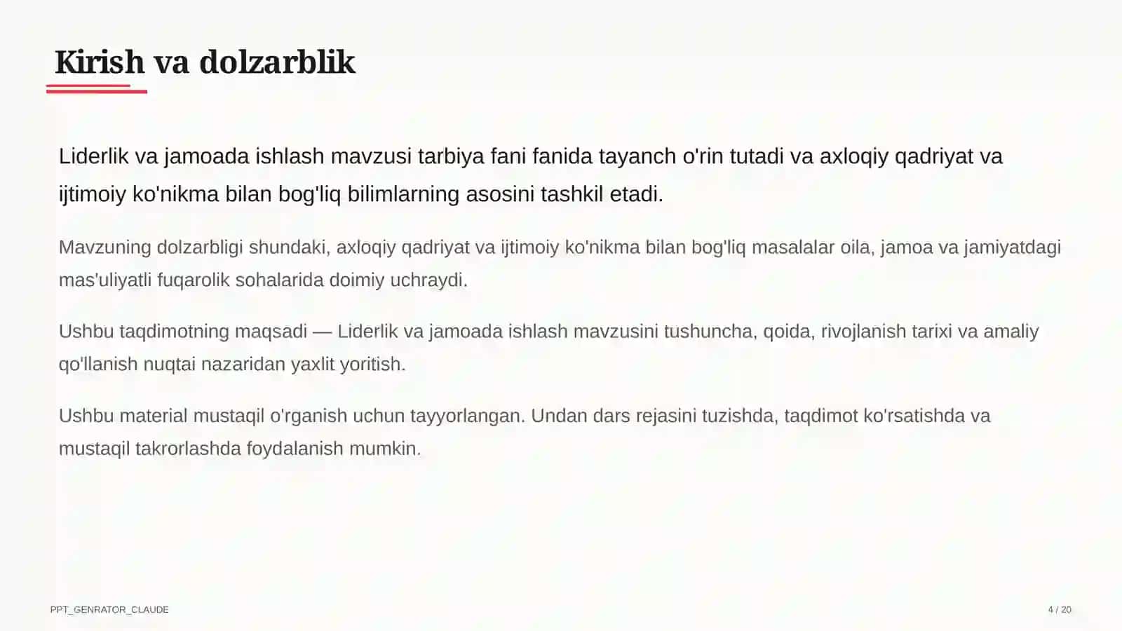 Liderlik va jamoada ishlash (11-sinf) 4