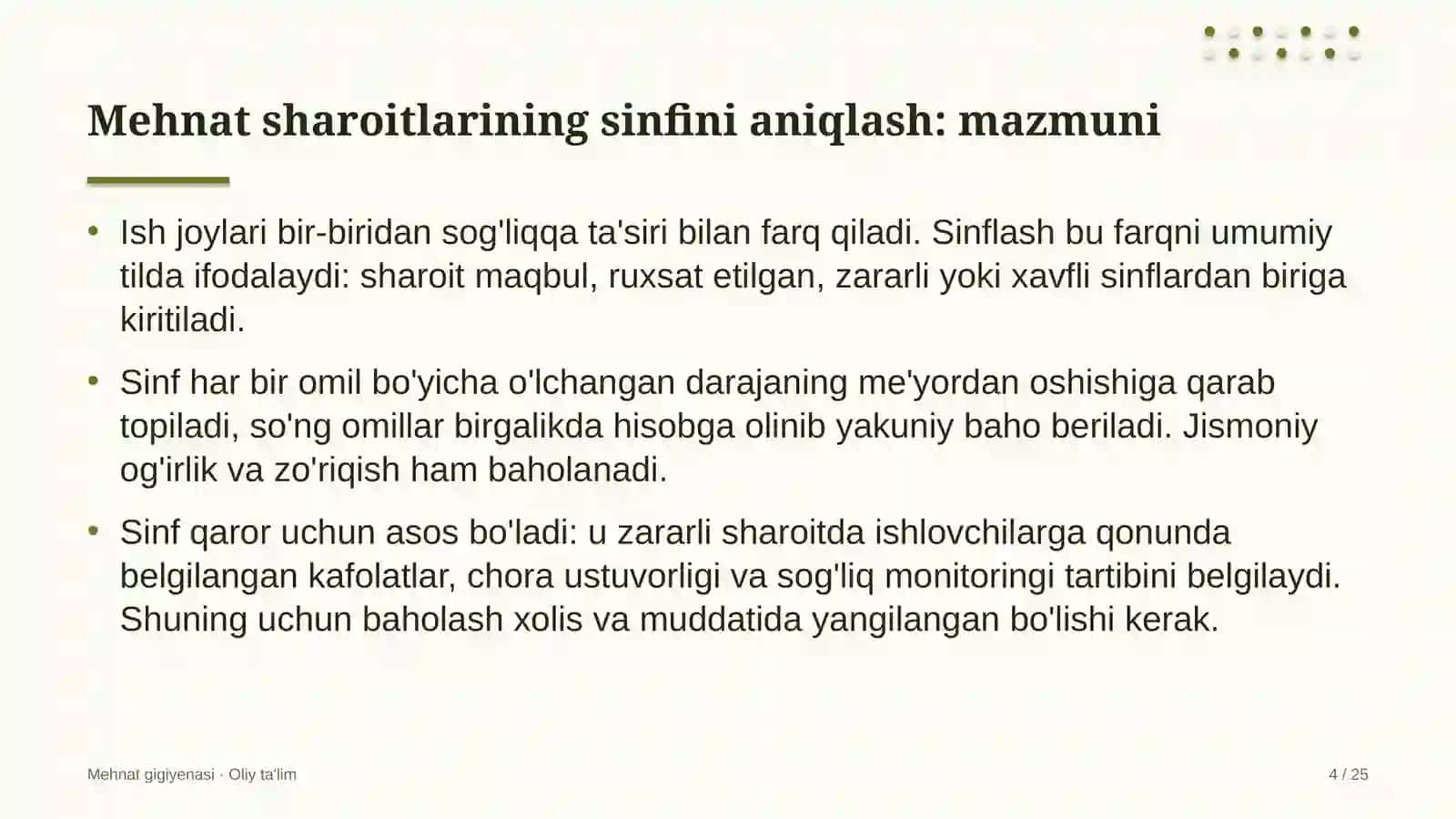 Xususiy klinikalarda mehnat sharoitlarining sinfini aniqlash 4