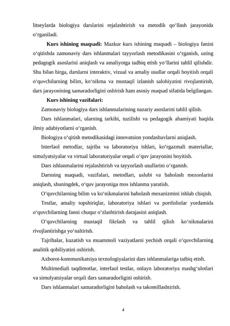 Zamonaviy dars ishlanmalari tayyorlashda biologiya o‘qitish metodikasi 4