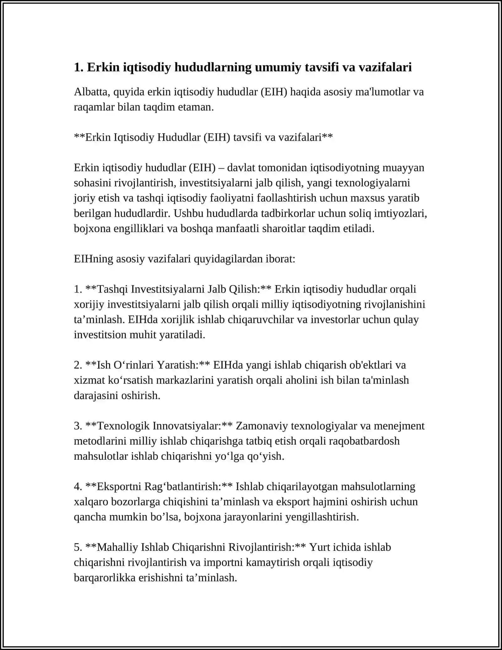 Erkin iqtisodiy hududlarning asosiy yonalishlari 4