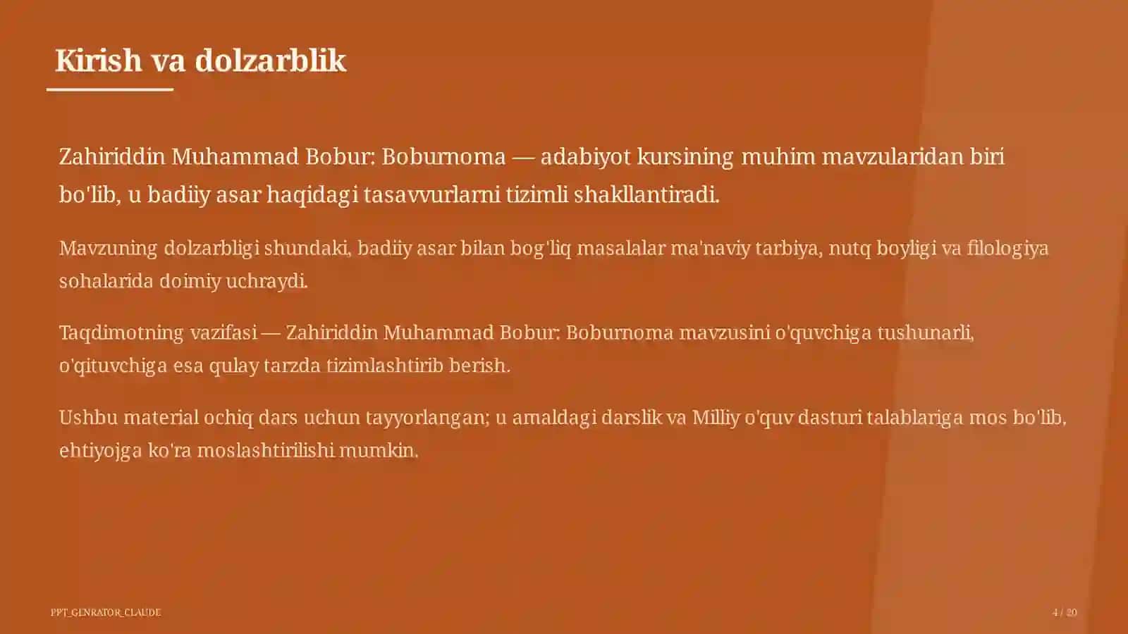Zahiriddin Muhammad Bobur: Boburnoma (8-sinf) 4