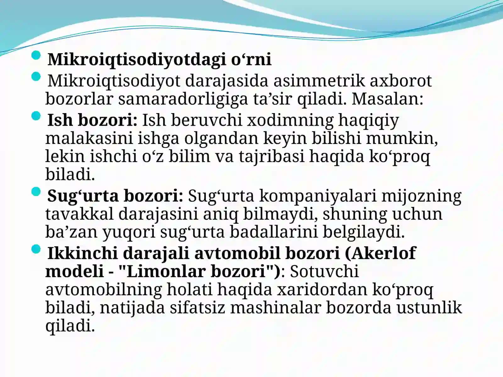 Asimmetrik axborotlar va ularni yo’qotish yo’llari 4
