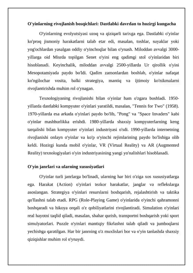O'yin faoliyati 4