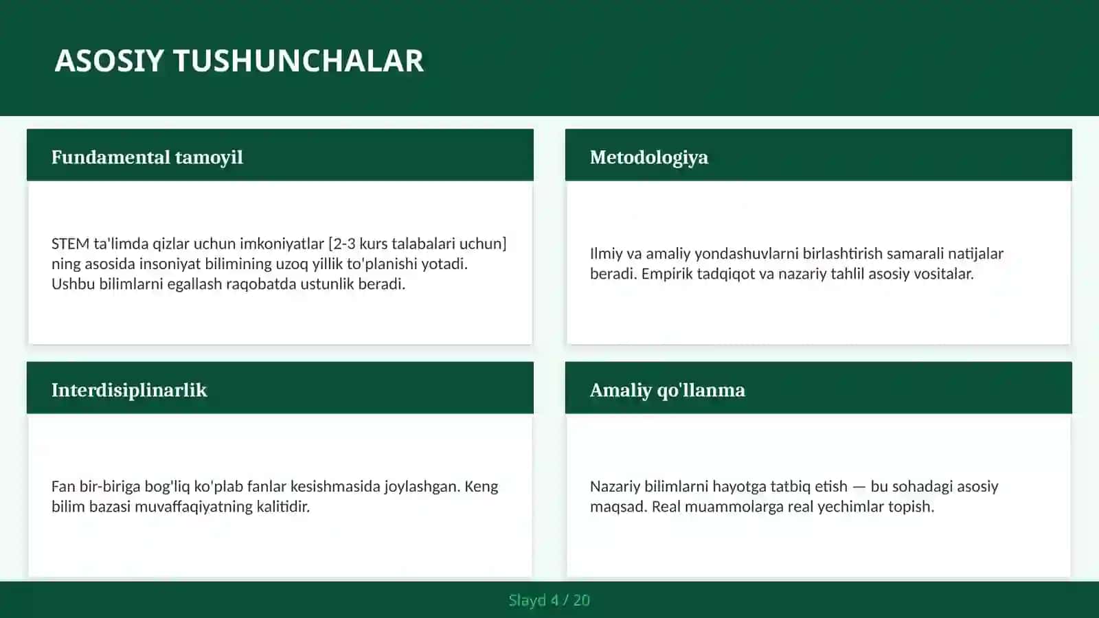 STEM ta'limda qizlar uchun imkoniyatlar [2-3 kurs talabalari uchun] 4