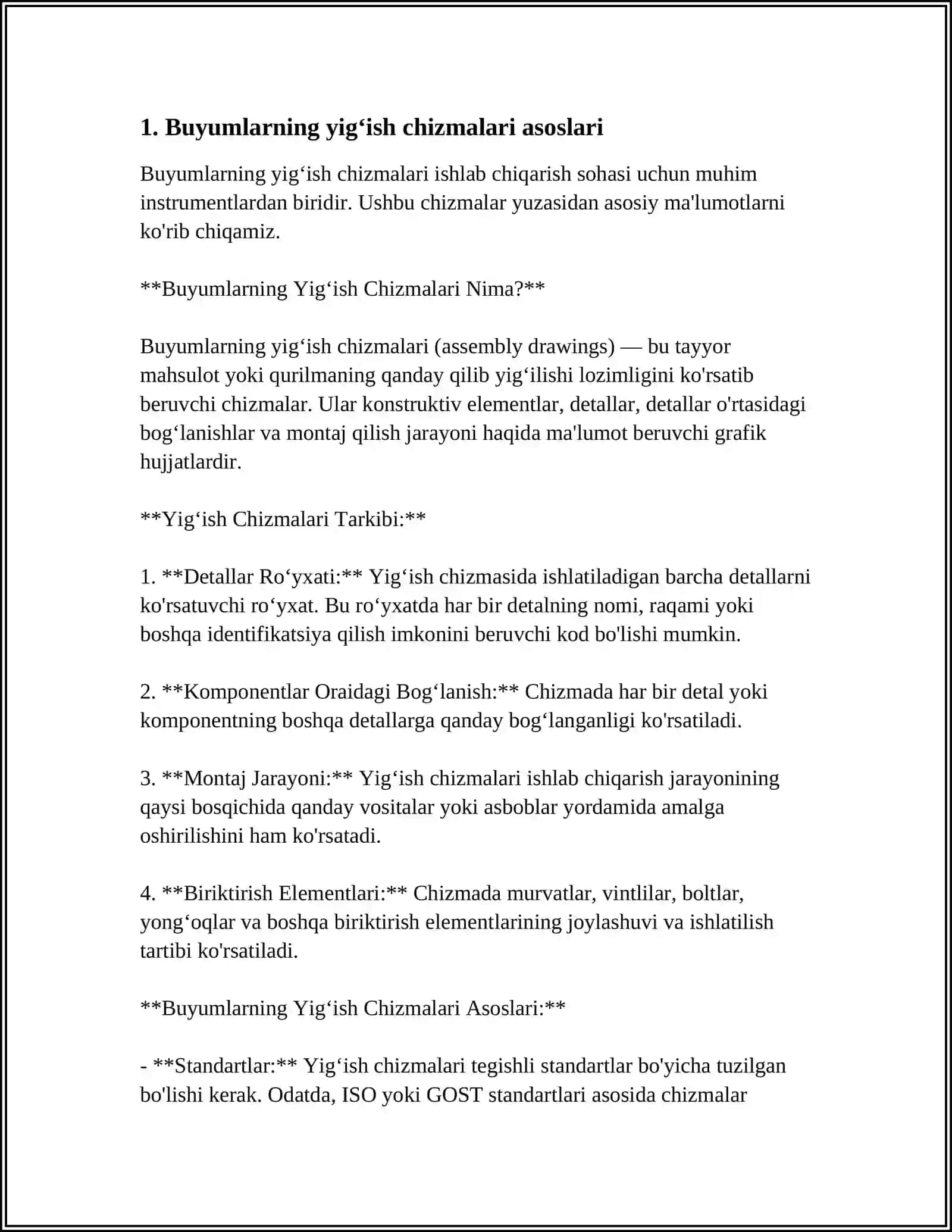 Buyumlarning Yigʻish Chizmalari 4