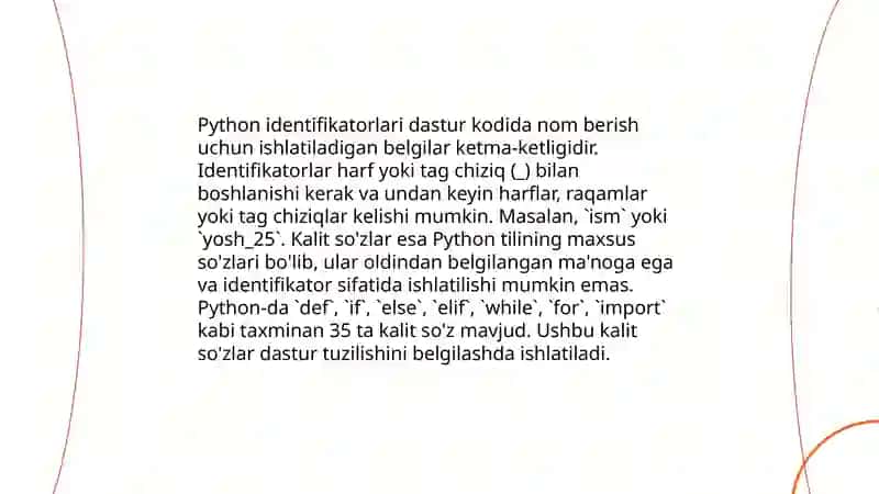 Python tili sintaksisi, asosiy operatorlari 4