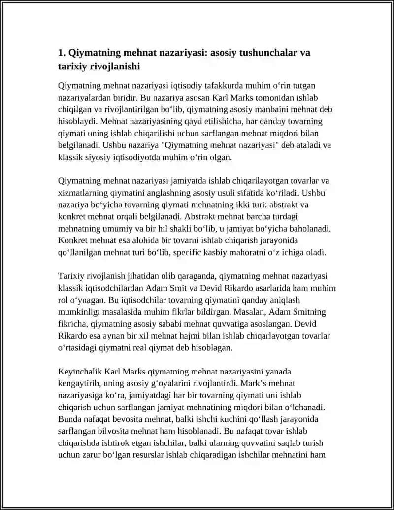 QIYMATNING MEHNAT NAZARIYASI VA KEYINGI QO'SHILGAN MIQDOR NAFLILIGI NAZARIYALARINING TOVAR XIZMATLAR QIYMATINI ANIQLASHDAGI ROLI 4