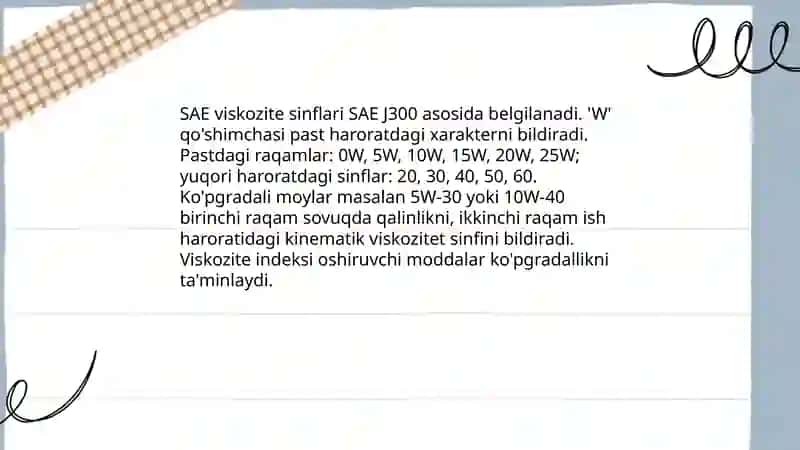 Motor moylarining zamonaviy tasnifi 4