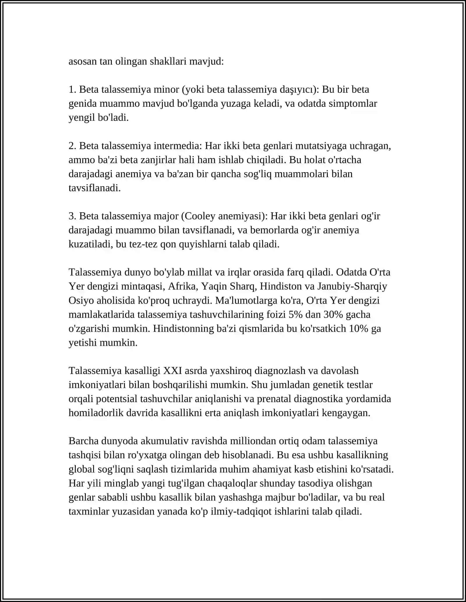 TALASSEMIYA KASALLIGI. PATOGENEZI, KLINIKA, TEKSHIRISH, DAVO USULLARI 4
