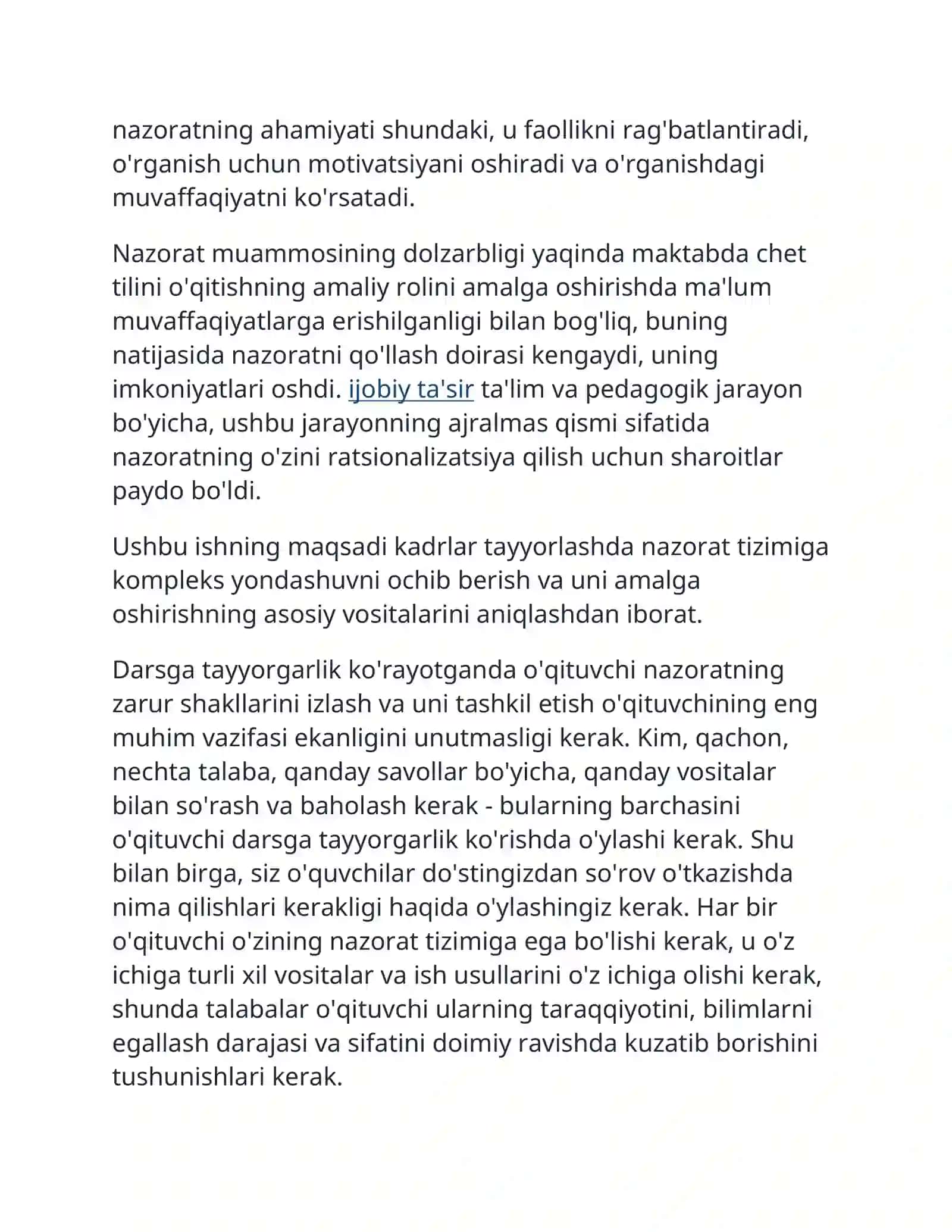 Chet tili bo'yicha bilim,ko'nikma va malakalarni nazorat qilish turlari va shakillari 4