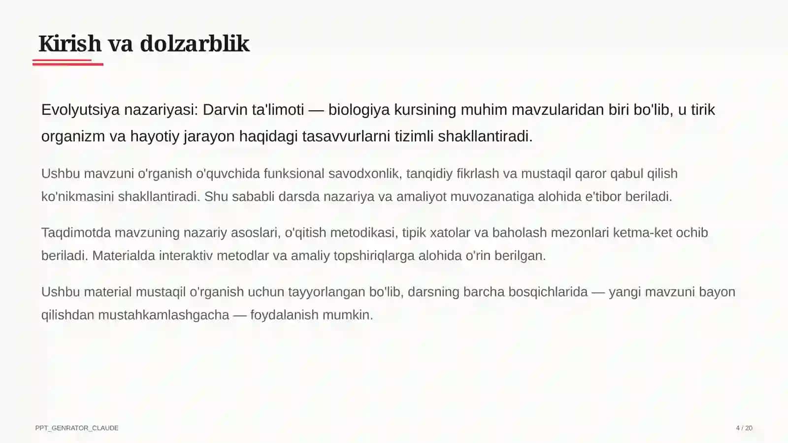 Evolyutsiya nazariyasi: Darvin ta'limoti (10-sinf) 4