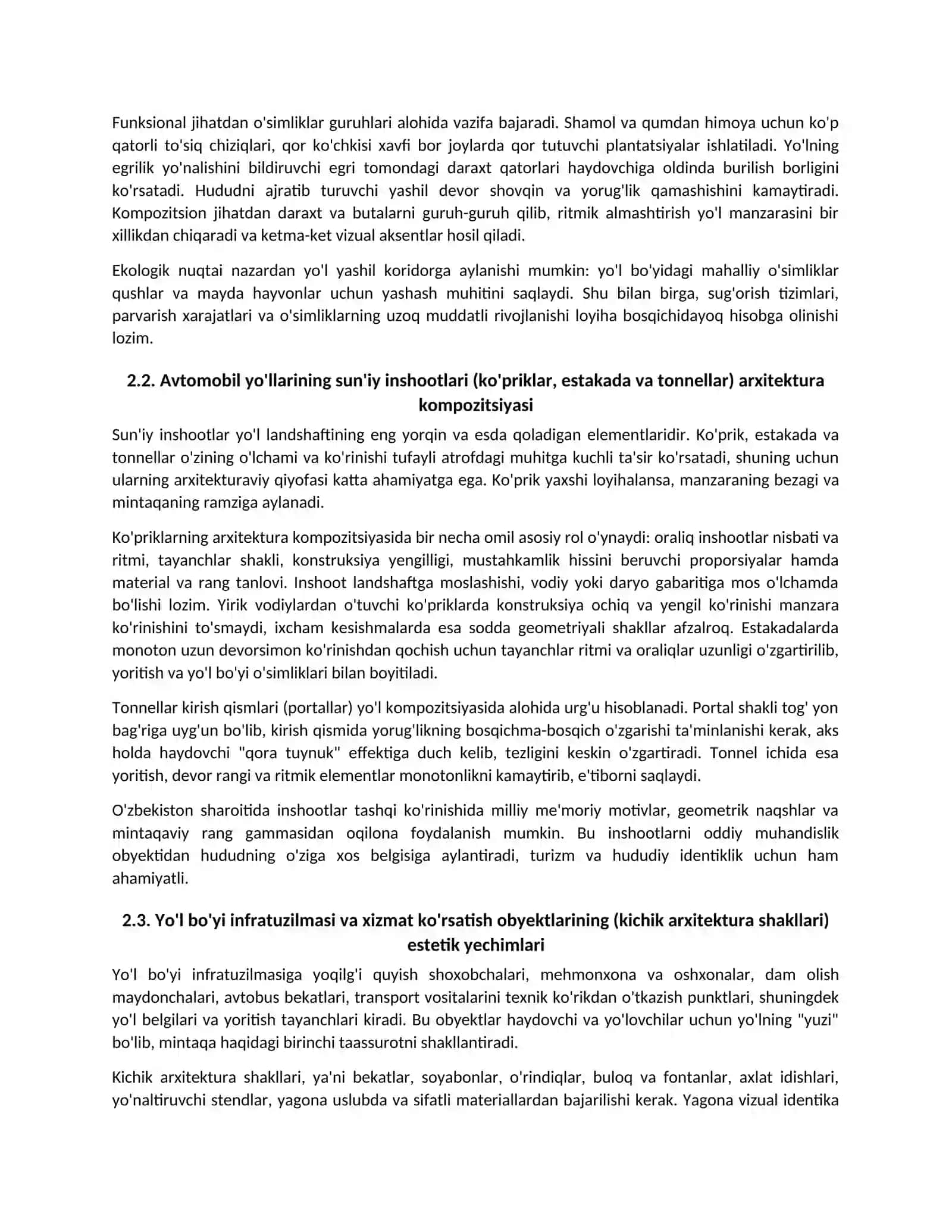 Avtomobil yo'llari arxitekturasi kompozitsiyasining nazariy va amaliy asoslari 4