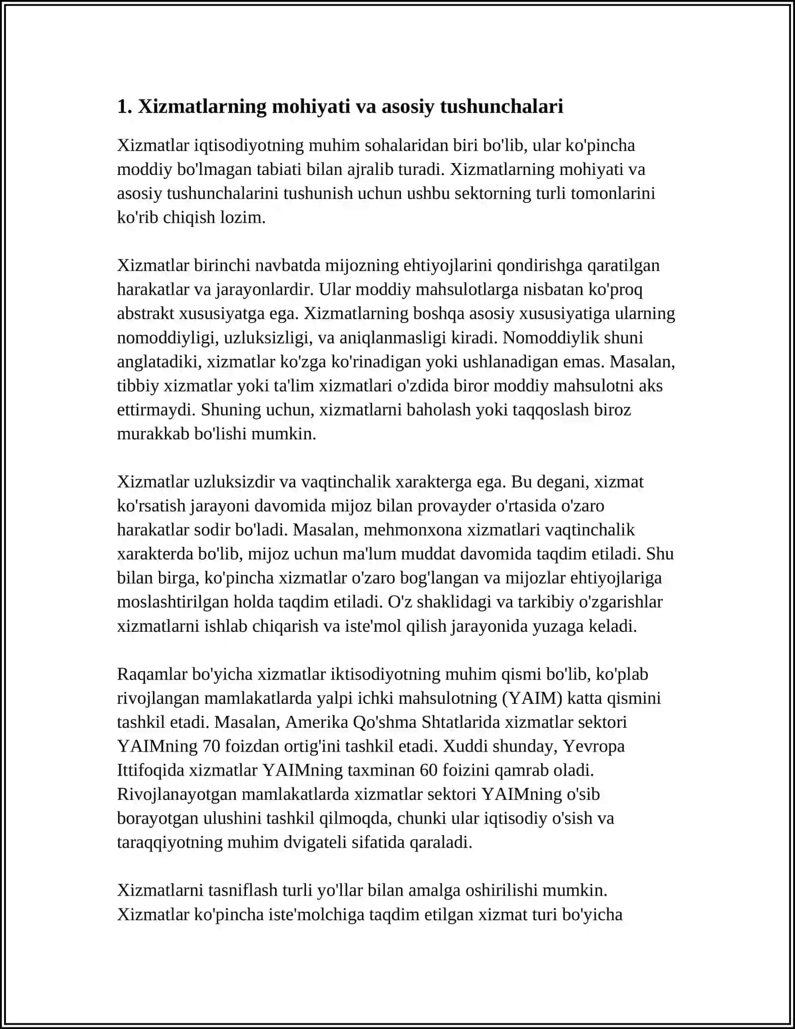 XIZMATLARNING MOHIYATI, XILLARI, TURLARI VA XUSUSIYATLARI 4