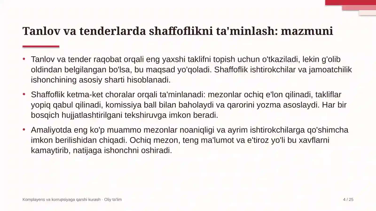 davlat xususiy sheriklik loyihalarida tanlov va tender jarayonlarida shaffoflikni ta'minlash 2012 4