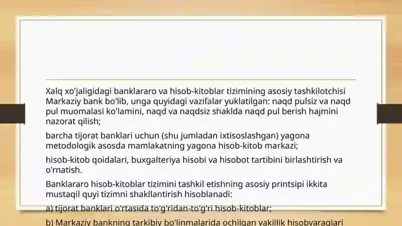 Hisob kitob markazlari orqali banklararo hisob - kitoblarning tashkil etilishi va hisobi 4