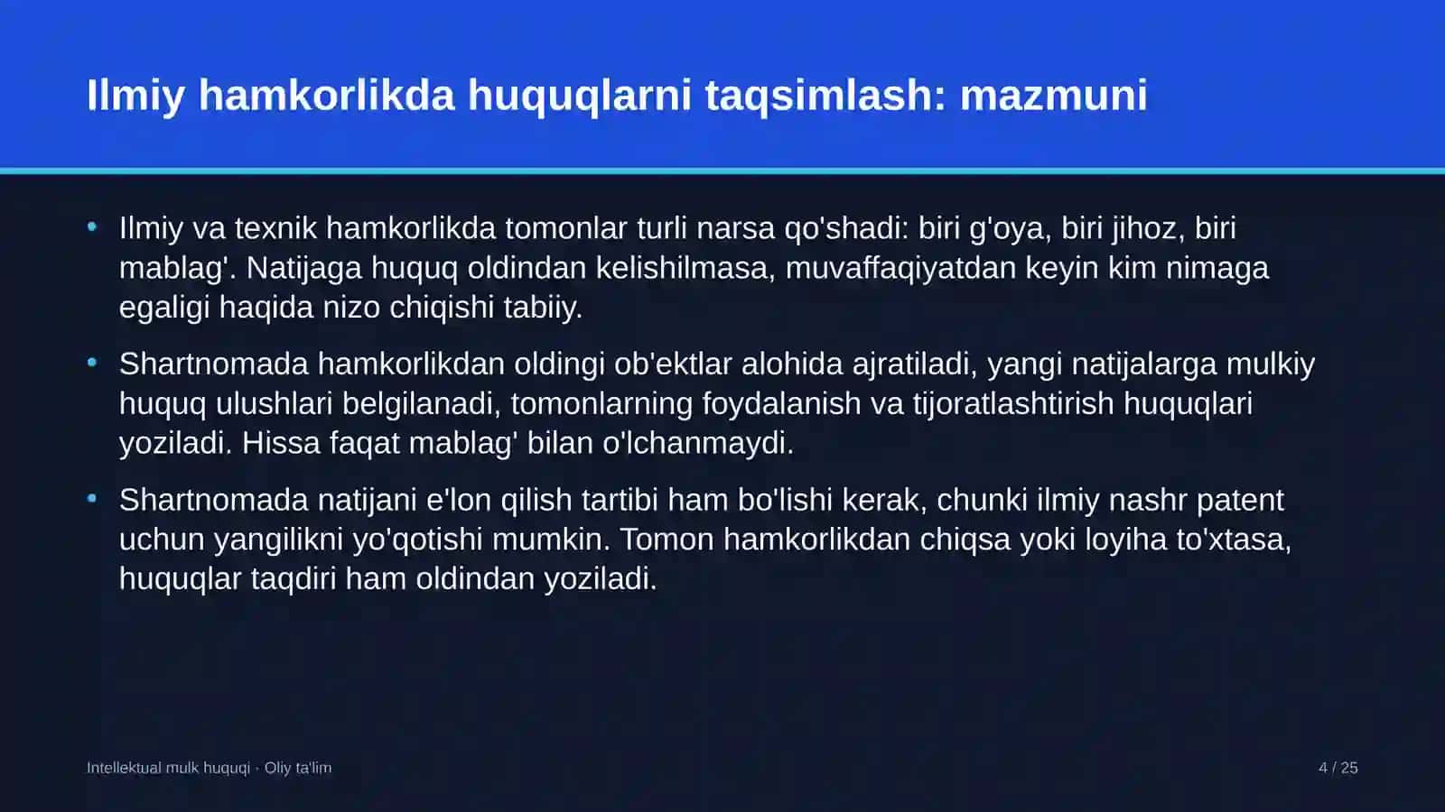 dasturiy ta'minot ishlab chiqish kompaniyalarida ilmiy hamkorlikda intellektual mulk huquqlarini taqsimlash 6017 4
