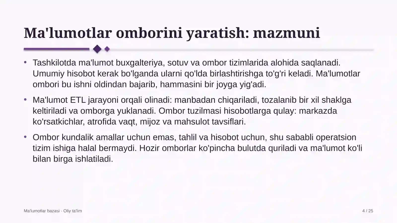 Avtomobillarga gaz to'ldirish shoxobchalarida ma'lumotlar omborini yaratish 4