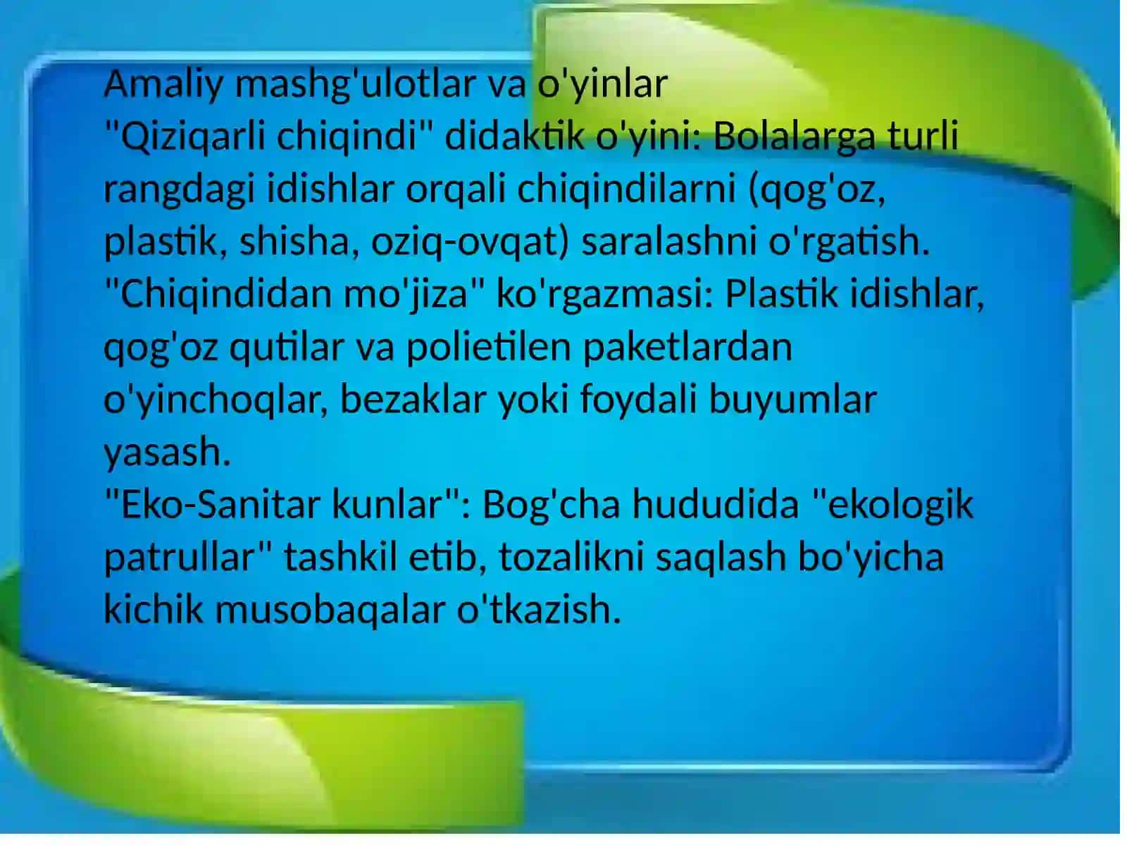 Maktabgacha taʼlim tashkilotlarida "Qiziqarli chiqindi loyihasini tashkil etish" 4