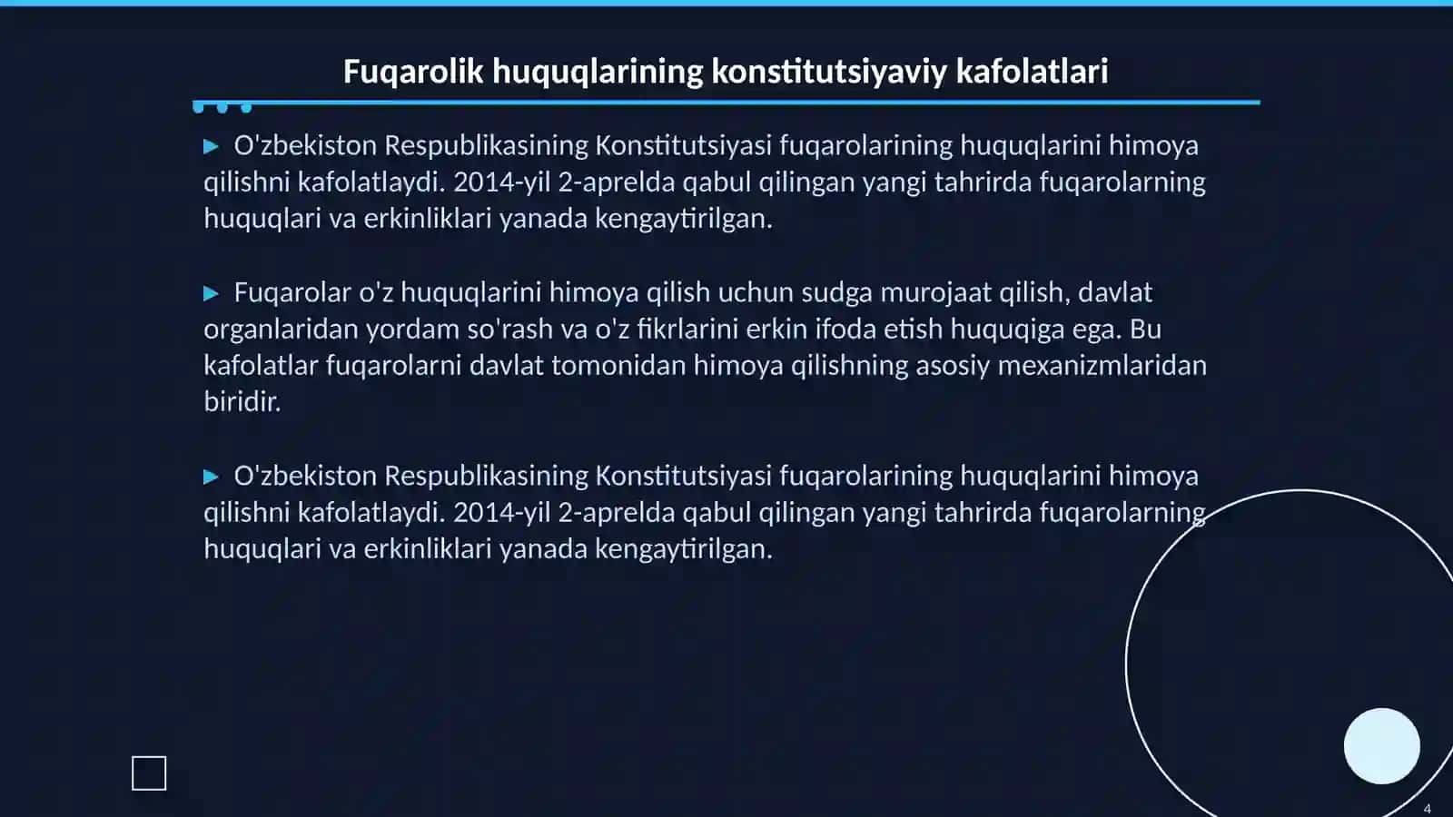 O'zbekiston fuqaroligining konstitutsiyaviy-huquqiy asoslari va kafolatlari 4