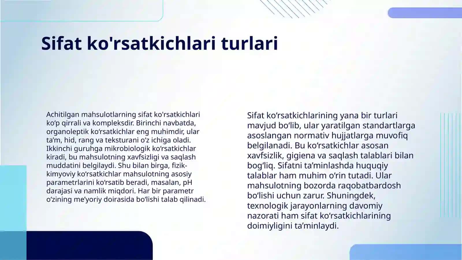 ACHITILGAN MAHSULOTLAR SIFATIGA QO‘YILGAN STANDART TALABLAR 4