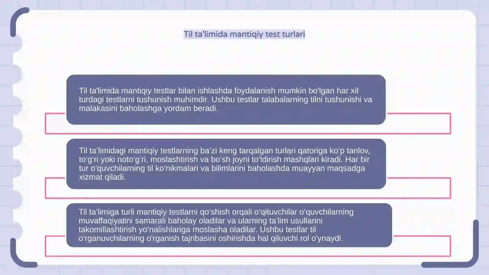 Til ta'limida mantiqiy testlar bilan ishlash 4