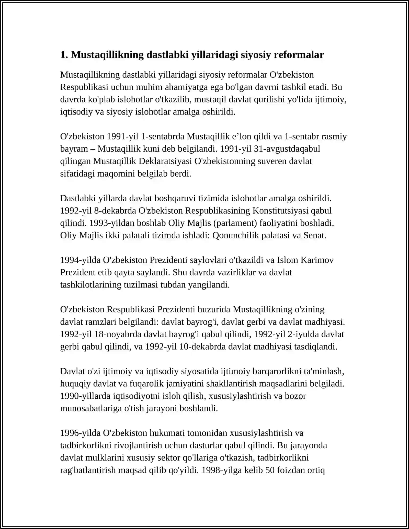 MUSTAQILLIK YILLARIDA O'ZBEKISTONDA SIYOSIY ISLOHOTLAR 4