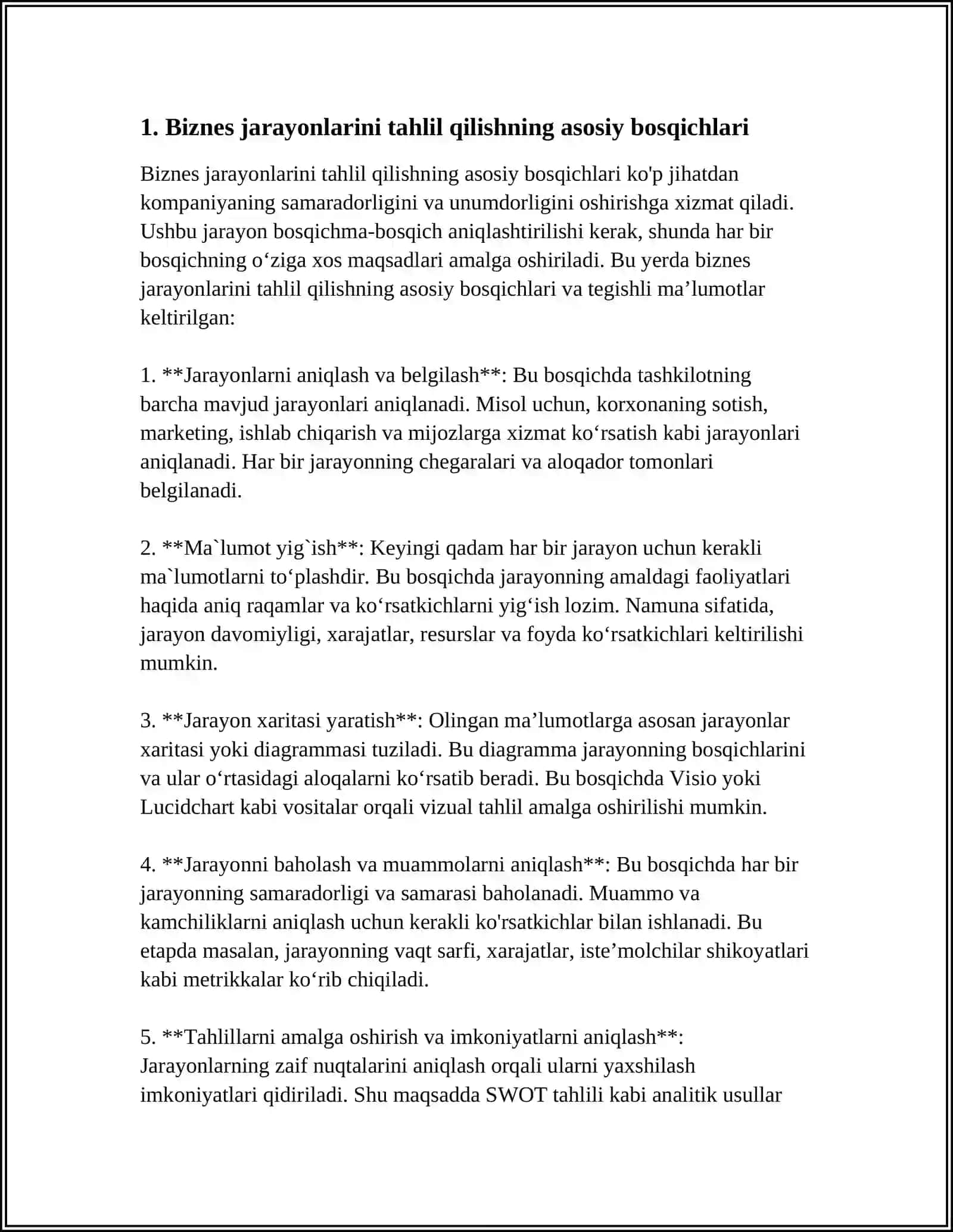 BIZNES JARAYONLAR REINJIRINGI BOSQICHLARINING TAHLILI 4
