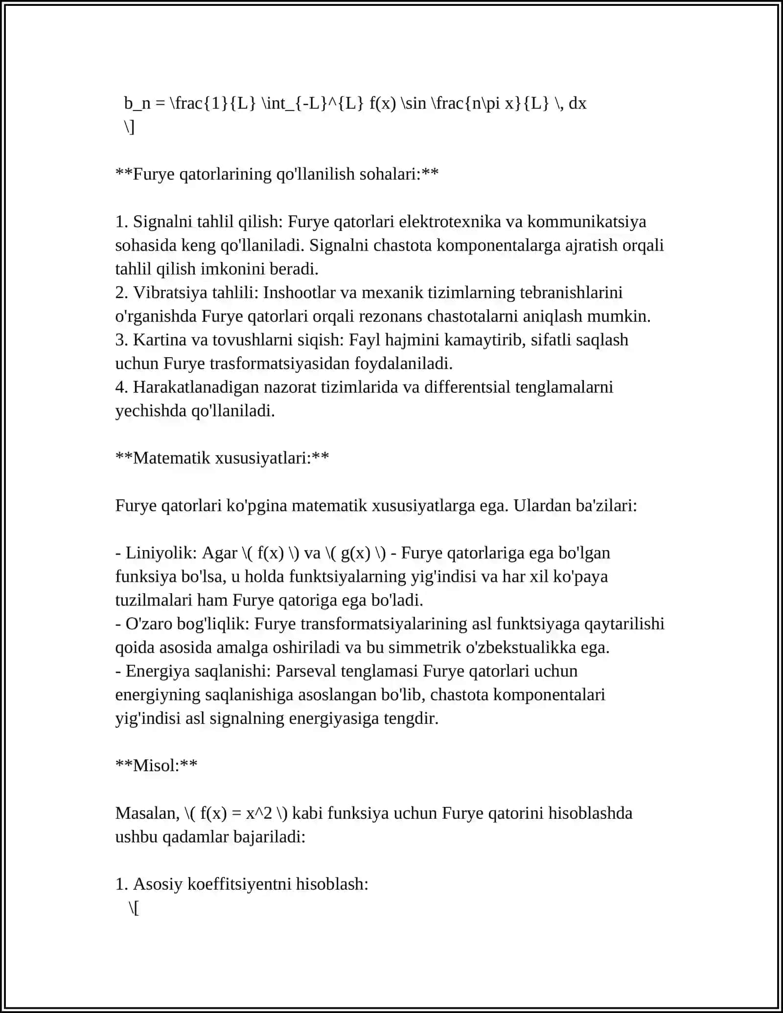 OPTIKA VA TASVIRLARNI QAYTA ISHLASHDA FURYE QATORINING QO'LLANILISHI 4