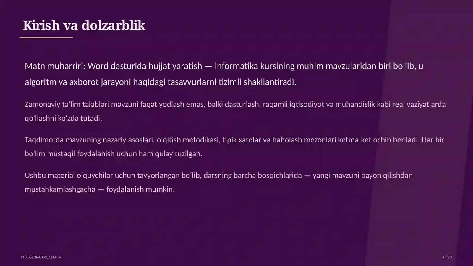 Word dasturida hujjat yaratish (6-sinf) 4