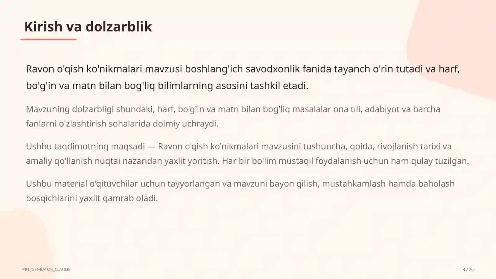 Ravon o'qish ko'nikmalari (1-sinf) 4