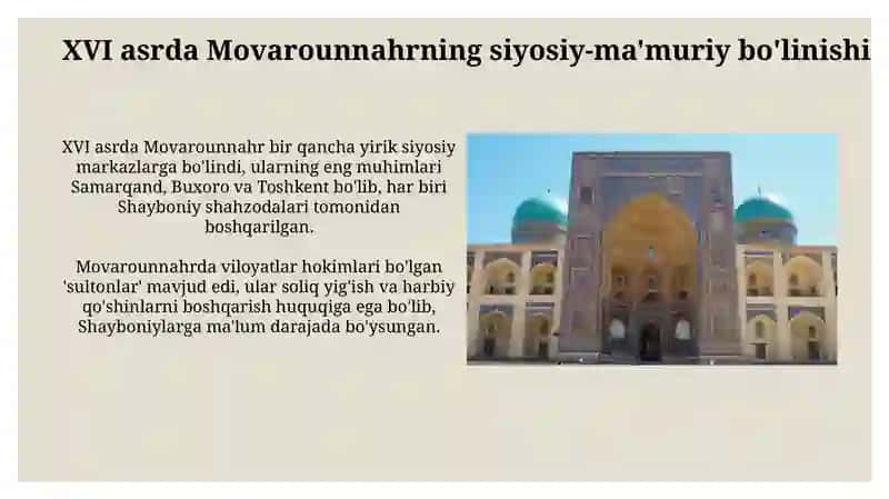 Shayboniylar davrida o'rta osiyoning tarixiy geografiyasi 4